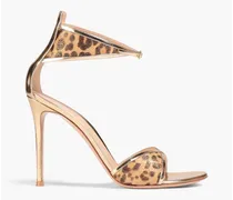Metallic leopard-print calf hair and mirrored-leather sandals - Animal print