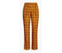 Floral-print satin-twill wide-leg pants - Orange