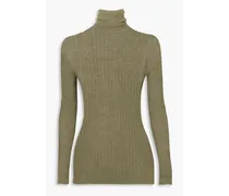 Ribbed-knit cotton turtleneck sweater - Green