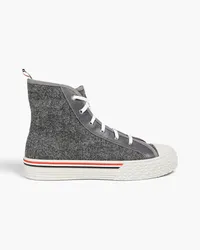 Thom Browne Leather-trimmed tweed high-top sneakers - Gray Gray