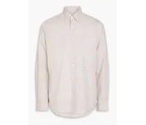 Gingham cotton and linen-blend shirt - Neutral
