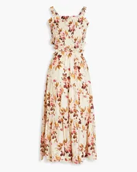 Sea Esme tiered floral-print ramie midi dress - Brown Brown