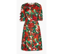 Embellished floral-print cotton-blend dress - Red