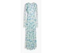 Floral-print tulle maxi dress - Blue