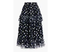 Tate ruffled glittered flocked tulle midi skirt - Black