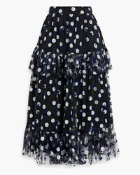 Shrimps Tate ruffled glittered flocked tulle midi skirt - Black Black