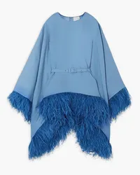 Huishan Zhang Anthea belted feather-trimmed crepe blouse - Blue Blue