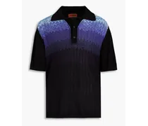 Cotton and silk-blend paneled jacquard-knit polo shirt - Black