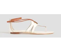 Two-tone embellished leather sandals - White