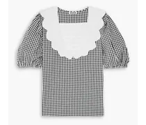 Bevie scalloped gingham cotton-poplin blouse - Black
