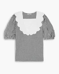 BATSHEVA Bevie scalloped gingham cotton-poplin blouse - Black Black