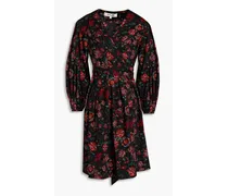 Barbe pleated floral-print cotton-blend poplin mini wrap dress - Black