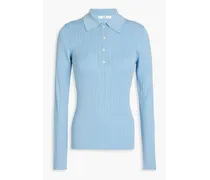 Ribbed silk polo shirt - Blue