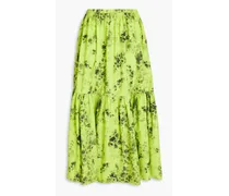 Floral-print cotton-poplin midi skirt - Green