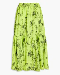 Ganni Floral-print cotton-poplin midi skirt - Green Green