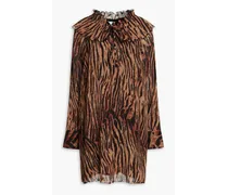 Ruffled tiger-print plissé-organza mini dress - Animal print