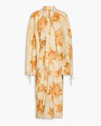 Acne Studios Oversized floral-print cotton-voile midi dress - Neutral Neutral