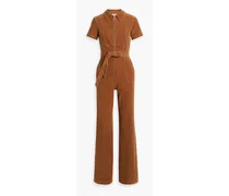 Alice Olivia - Gorgeous belted cotton-blend corduroy wide-leg jumpsuit - Brown
