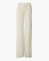 Balmain Metallic jacquard-knit wide-leg pants - Neutral Neutral