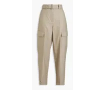 Devonport belted striped wool-blend twill tapered pants - Green