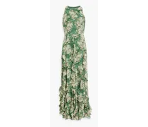 Ruffled floral-print chiffon maxi dress - Green