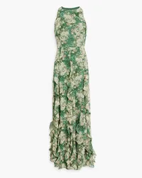 Mikael Aghal Ruffled floral-print chiffon maxi dress - Green Green