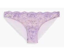 Embroidered tulle low-rise briefs - Purple