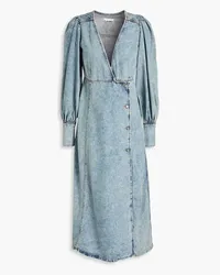 Ganni Faded denim midi wrap dress - Blue Blue