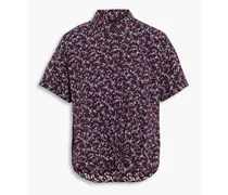 Lenny tie-front floral-print stretch-cotton poplin shirt - Burgundy