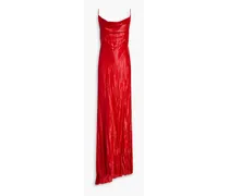 Crinkled draped satin maxi slip dress - Red