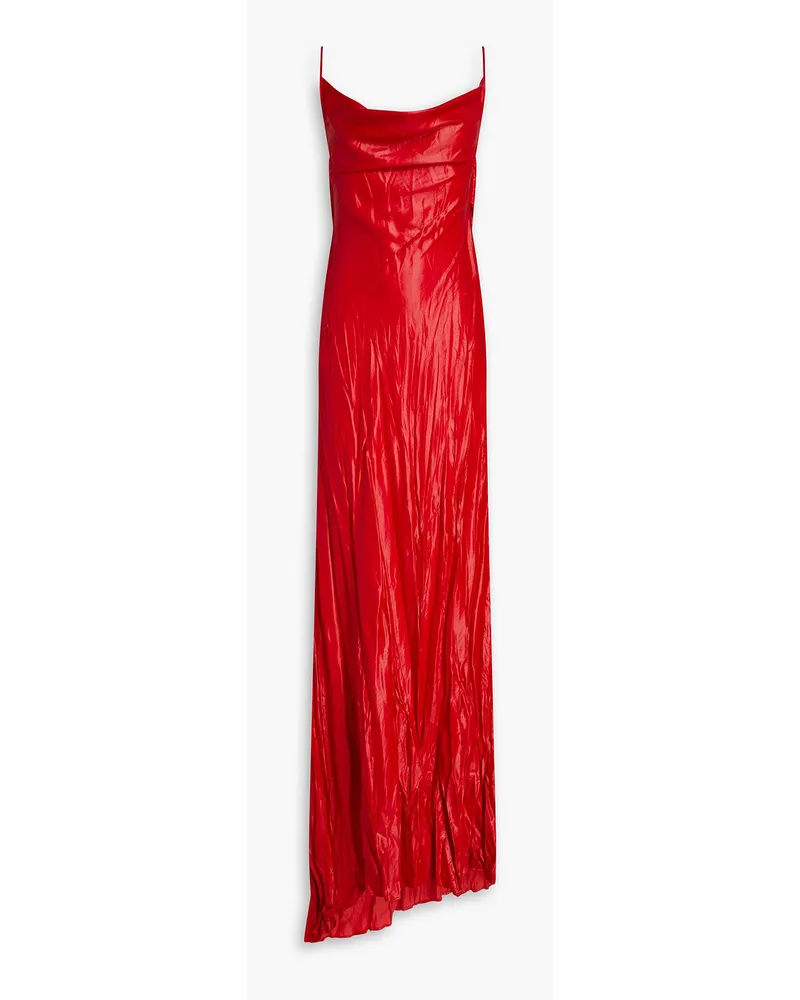 Crinkled draped satin maxi slip dress - Red