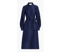 Belted broderie anglaise silk-faille midi shirt dress - Blue
