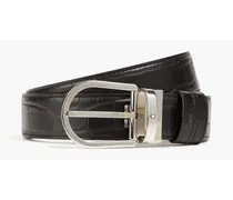 Croc-effect leather belt - Black