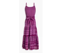 Rose belted gathered cotton-jacquard midi dress - Purple
