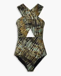 Ulla Johnson Keiran wrap-effect cutout printed swimsuit - Green Green