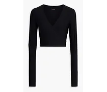 Butter cropped wrap-effect stretch-Micro Modal top - Black