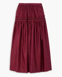 Molly Goddard Frauke tiered embroidered cotton-satin midi skirt - Burgundy Burgundy