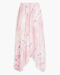 Maje Asymmetric pleated printed satin midi skirt - Pink Pink