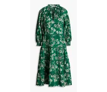 Alice Olivia - Layla tiered floral-print cotton-blend sateen midi dress - Green