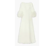 Reign feather-trimmed crepe gown - White