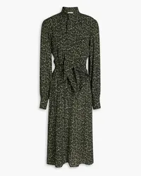 Officine Generale Sibylle pussy-bow printed crepe midi dress - Green Green