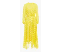 Brightside Swing asymmetric polka-dot silk-georgette midi dress - Yellow