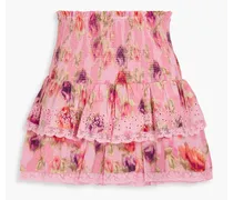 Walker tiered floral-print cotton-jacquard mini skirt - Pink