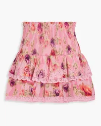 LoveShackFancy Walker tiered floral-print cotton-jacquard mini skirt - Pink Pink