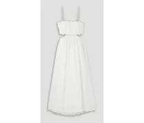 Devi shell-embellished cutout scalloped linen midi dress - White