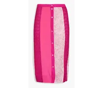 Paneled metallic crochet-knit pencil skirt - Pink
