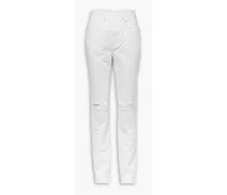 Distressed high-rise straight-leg jeans - White