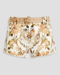 Zimmermann Belted floral-print linen shorts - White White