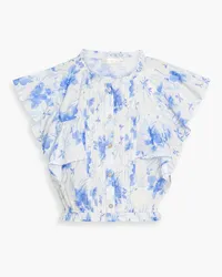 LoveShackFancy Nora cropped floral-print cotton-voile top - Blue Blue