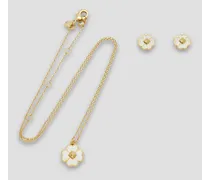 Gold-tone resin earrings and necklace set - White